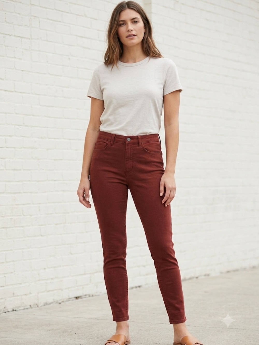 Eddie Bauer Brick‑Red/Brown Skinny High‑Rise Slightly Curvy Pants – Size 6 |